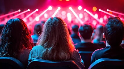 Concert audience enjoying a vibrant performance with colorful lights and dynamic atmosphere at a local venue