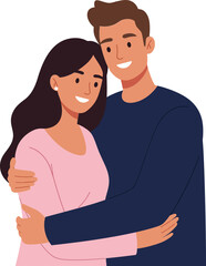 Obraz premium A cheerful couple embracing each other with love in a flat design style, showcasing warmth and connection in vector art