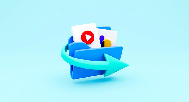 animated 3d folder representing data transfer and file sharing