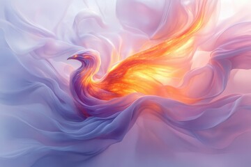 Obraz premium Fiery phoenix rising from ethereal fabric, a breathtaking display of color and light.