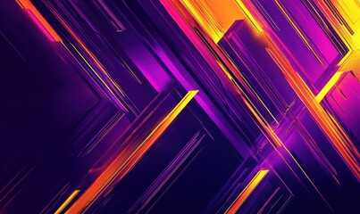 Abstract overlapping arrows in vibrant purple and yellow tones, glowing edges emphasizing a dynamic motion theme