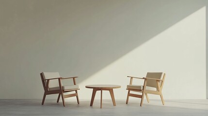 Minimalist Interior Design with Wooden Chairs and Table in a Bright Room