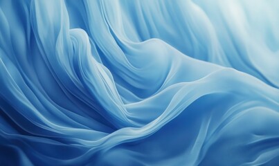 Abstract swirls of blue silk fabric with smooth textures and deep folds, soft light enhancing its luxurious and elegant aesthetic