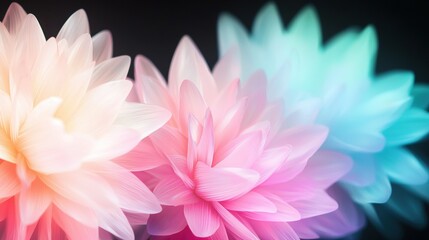 Fototapeta premium A sharp focus on two contrasting flowers against a dark backdrop, with blurred petal details