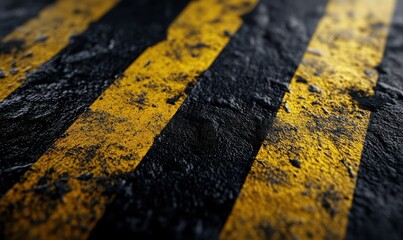 Bold diagonal black and yellow stripes on a textured surface, illuminated by warm light creating a striking and industrial composition