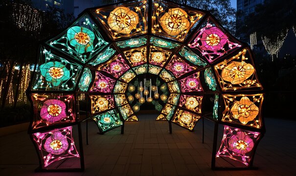 Ornamental lights create a sweet, colorful octagonal pattern