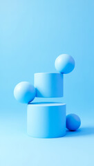 pastel blue spheres and cylinders on a light blue background