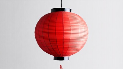 Obraz premium Red Paper Lantern Hanging Against a White Background