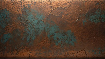 Distressed copper texture with verdigris patina and cracks.  Aged, weathered surface with a rich, antique feel. Perfect for backgrounds, textures, or vintage design projects.
