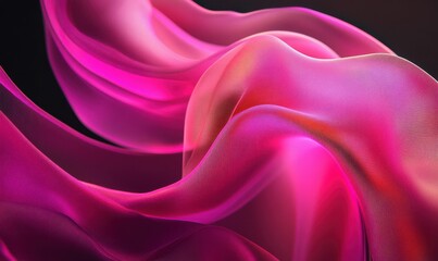 Obraz premium Bright pink satin fabric with soft folds illuminated by natural light, creating a luxurious and elegant visual