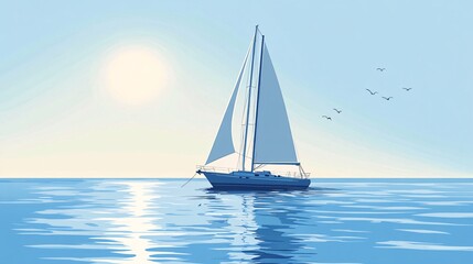 Fototapeta premium Serene Sailboat at Sunset on a Calm Ocean