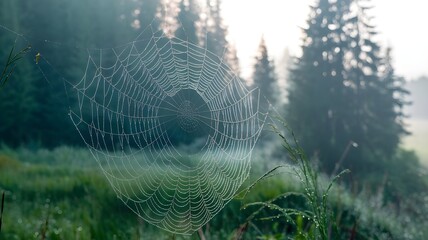 spider web with dew drops, Morning Dew on Delicate Spider Web, Sunlit Glistening Strands, Nature's Intricate Craftsmanship, web
