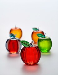 Obraz premium シンプルなホワイトの背景が、ガラスの小さなリンゴの上品な透明感を引き立てる 