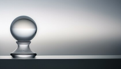 上品なガラスのペーパーウェイトが、白のグラデーションの奥行きと調和するミニマルな構図
