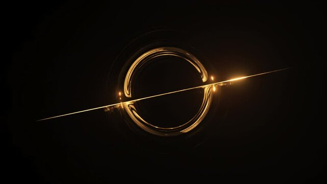 A stylized graphic representation of a black hole, all against black backgrounds.