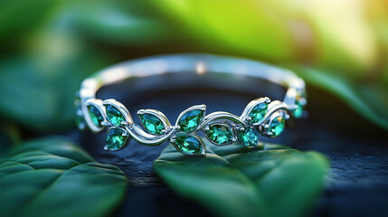 A symbolic silver and gold ring with intertwined vines and leaves, representing growth, connection, and unity. Elegant design on a white background, showcasing modern craftsmanship
