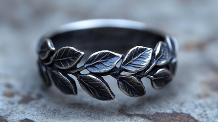 A symbolic silver and gold ring with intertwined vines and leaves, representing growth, connection, and unity. Elegant design on a white background, showcasing modern craftsmanship
