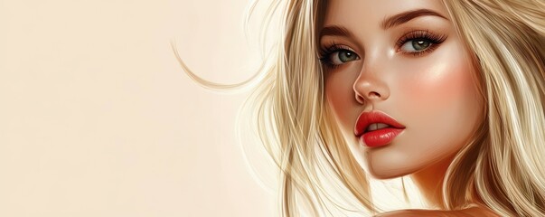 Fototapeta premium Young caucasian female with long blonde hair and striking makeup