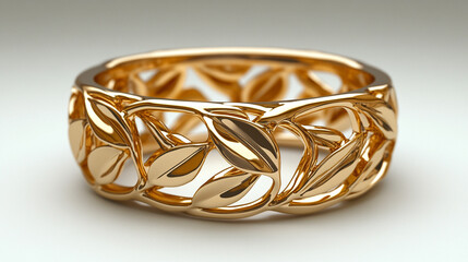 A symbolic silver and gold ring with intertwined vines and leaves, representing growth, connection, and unity. Elegant design on a white background, showcasing modern craftsmanship