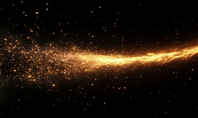 Dramatic firework display captured in mid-burst, golden sparks lighting up the night sky with fiery trails, evoking celebration and excitement,