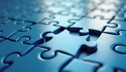 Close-up of mismatched blue puzzle pieces, illustrating inconsistency, challenge concept