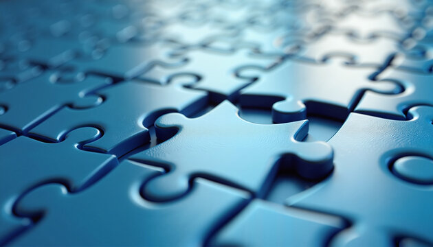 Close-up of mismatched blue puzzle pieces, illustrating inconsistency, challenge concept