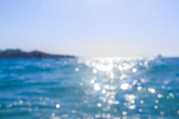 Blurred Ocean View with Sunlight Reflections in Paphos, Cyprus..