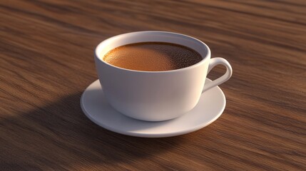Obraz premium Warm Coffee in White Mug on Wooden Table