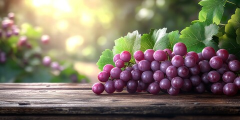 Sunlit Red Grapes on Rustic Wooden Table