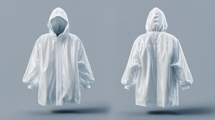 White Hooded Raincoat: 3D Render of Unisex Waterproof Jacket Mockup