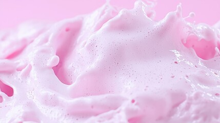 Pink whipped cream splash close-up on pink background. Possible use Food photography, cookbook, dessert recipe