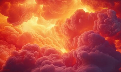 Dramatic red and orange cloud textures resembling fire, illuminated by glowing light, creating a bold and energetic design