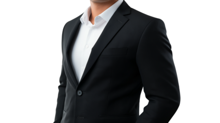 Portrait of a handsome businessman wearing suit isolated on transparent background, cut out