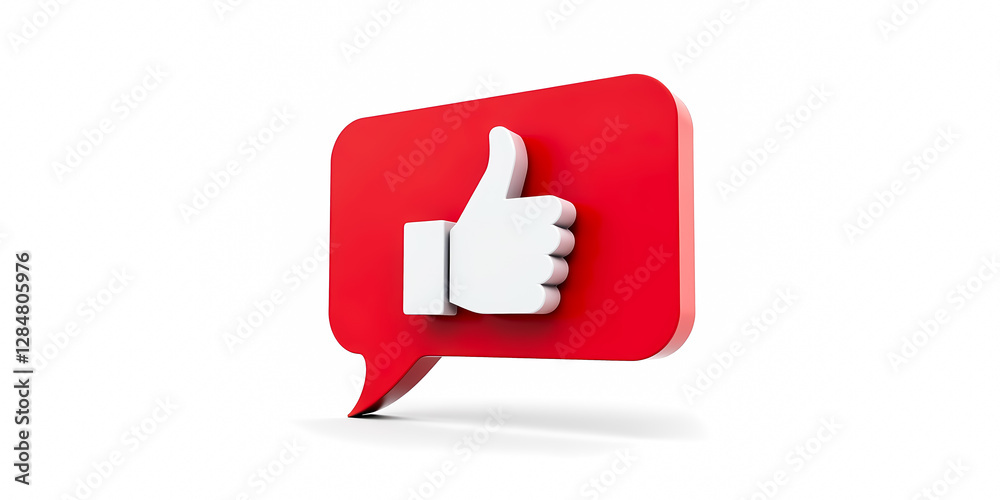 Fototapete white thumbs up symbol in red speech bubble: 3d rendering