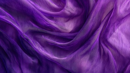 Crinkled deep purple organza fabric with translucent texture and layered folds