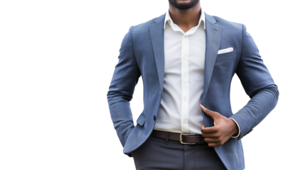 Portrait of a handsome businessman wearing suit isolated on transparent background, cut out