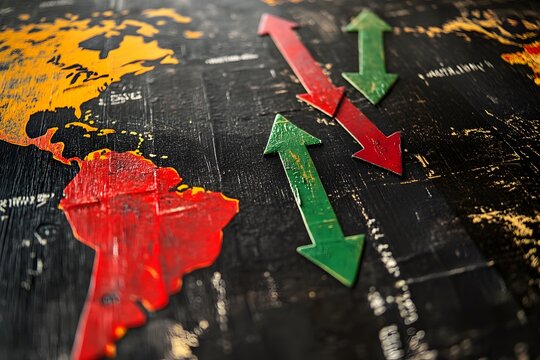Global Trends: A compelling image of a world map with strategic arrows highlighting geographical regions, offering a visual metaphor for movement, direction, and international dynamics.