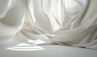 Elegant folded fabric with soft shadows and subtle highlights, minimalist texture in bright white tones, clean and sophisticated design