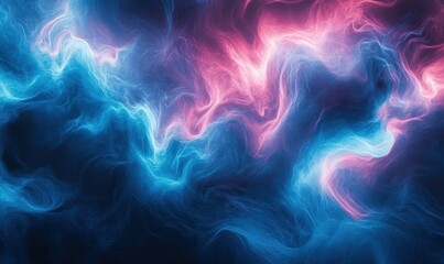 Obraz premium Dynamic abstract rendering of swirling blue and pink waves resembling cosmic clouds, glowing softly for a magical feel