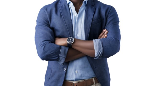 Portrait of a handsome businessman wearing suit isolated on transparent background, cut out