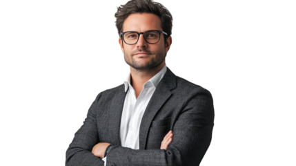 Portrait of a handsome businessman wearing suit isolated on transparent background, cut out