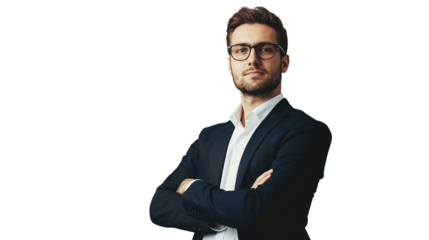 Portrait of a handsome businessman wearing suit isolated on transparent background, cut out