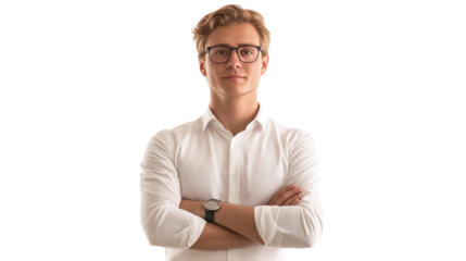 Portrait of a handsome businessman wearing suit isolated on transparent background, cut out