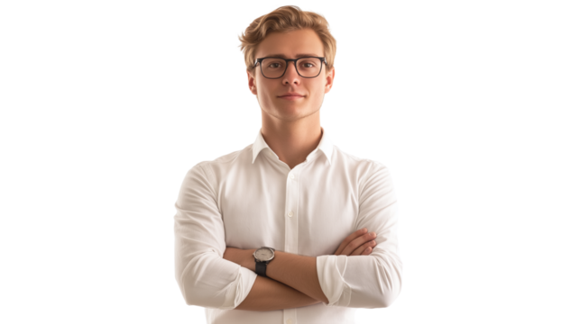 Portrait of a handsome businessman wearing suit isolated on transparent background, cut out