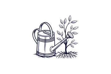watering can with plant clip art vector illustration