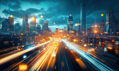 Obraz premium Dynamic industrial landscape glowing under soft evening light, highlighting modern architecture and advanced infrastructure