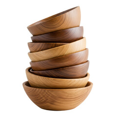 Stack Of Wooden Bowls isolated on transparent background, Bowls PNG 