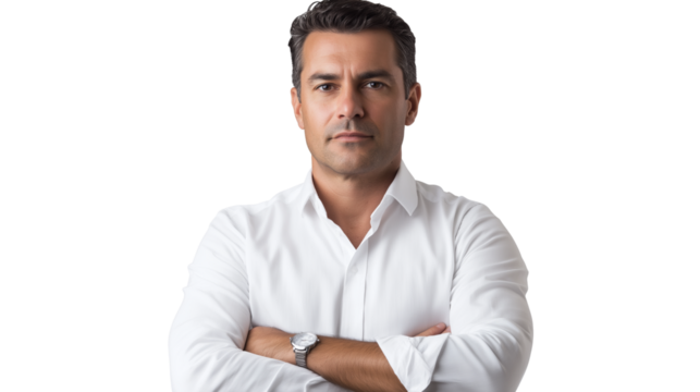 Portrait of a handsome businessman wearing suit isolated on transparent background, cut out