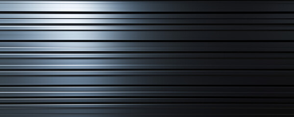 Obraz premium Smooth, dark metal texture with horizontal stripes that offer a strong contrast between light and shadow, perfect for bold, industrial-style graphic designs or background applications.