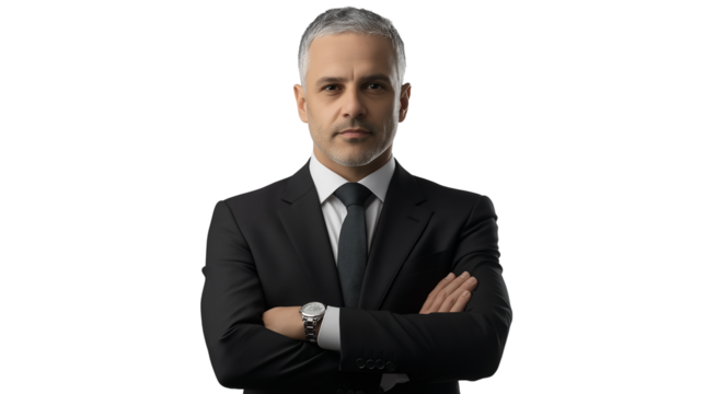 Portrait of a handsome businessman wearing suit isolated on transparent background, cut out